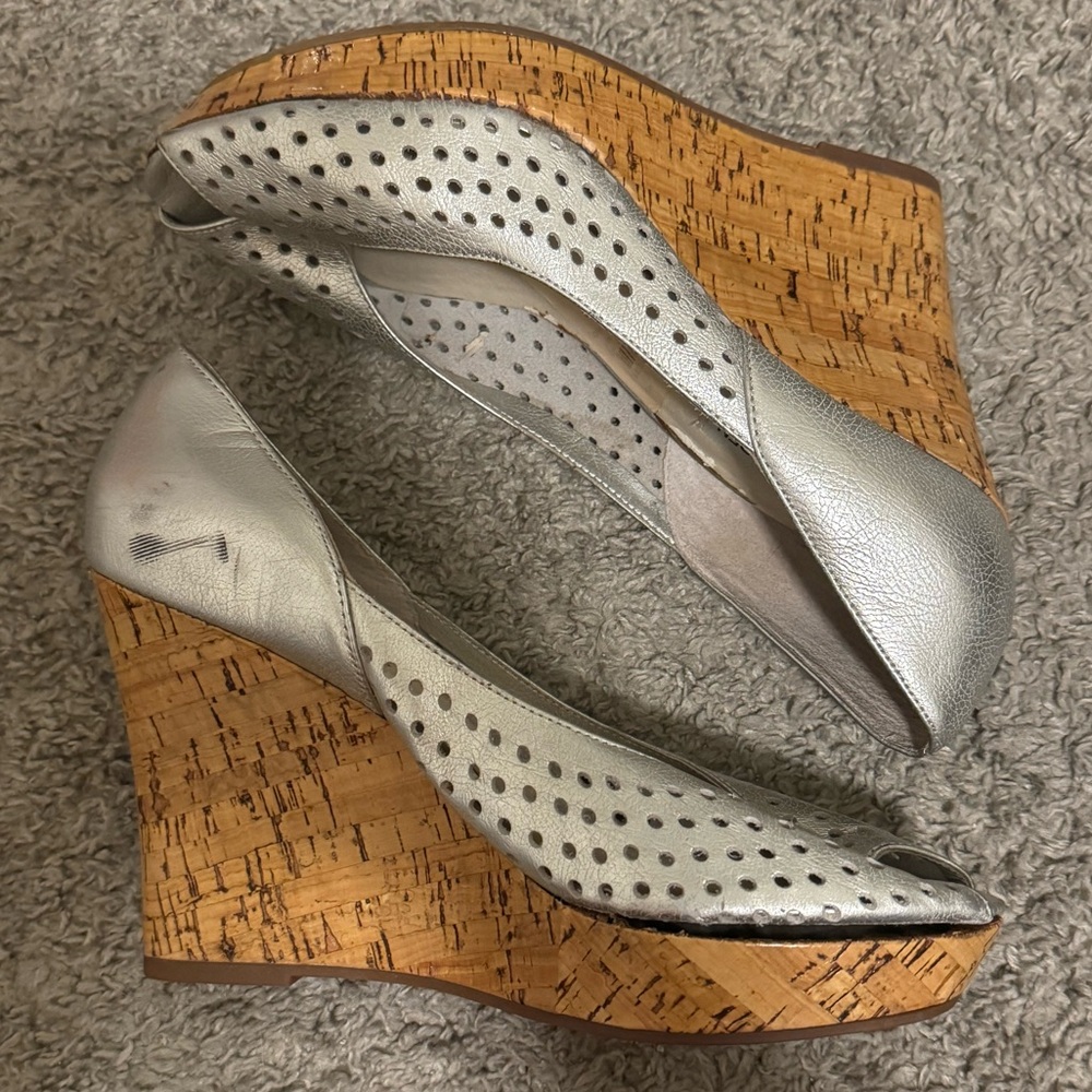 Steve Madden Silver and Cork Wedges